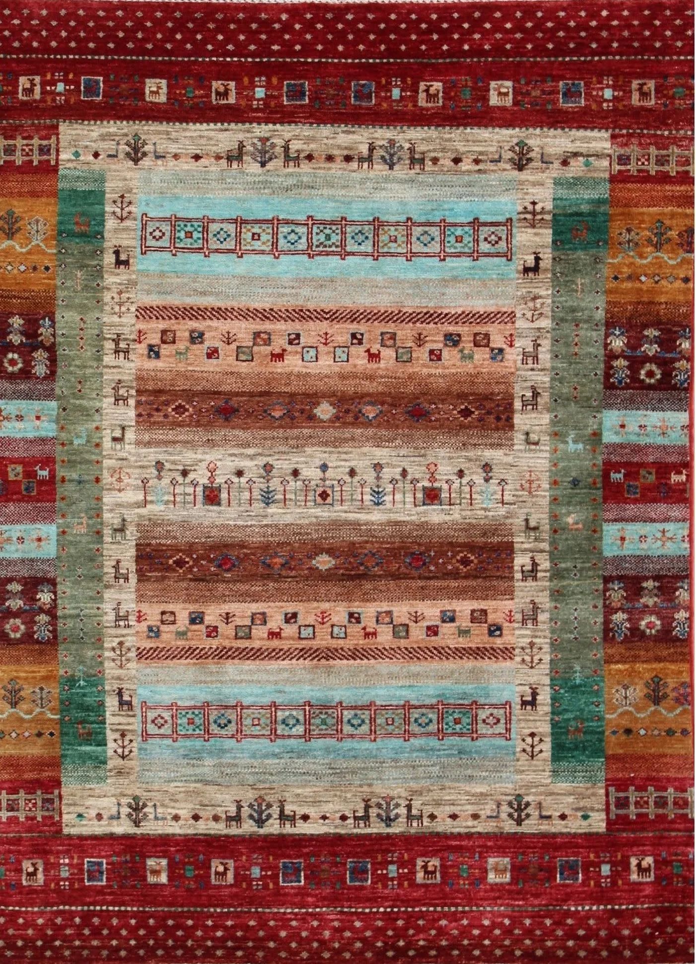Afghan Gabbeh Tribal Hand-Knotted Wool Rug, 4'2" x 5'7"