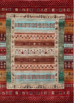 Afghan Gabbeh Tribal Hand-Knotted Wool Rug, 4'2" x 5'7"