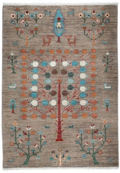 Afghan Gabbeh Tribal Tree of Life Wool Rug, 3'6" x 4'11"