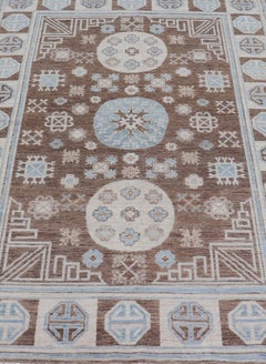 Afghan Geometric Medallion Designed Khotan Rug Hand-Knotted in Wool