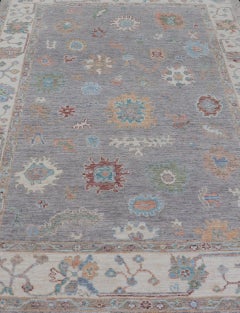 Hand Knotted Floral Oushak With a Gray Background And Multi-Colors