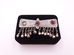Afghan-inspired vintage hair clip, silver-plated metal and Asian crystal