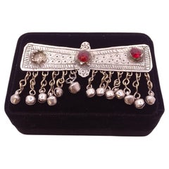 Afghan-inspired vintage hair clip, silver-plated metal and Asian crystal