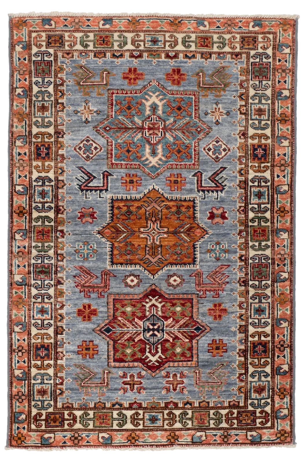 Afghan Kazak Tribal Hand-Knotted Wool Rug, 2'8" x 3'11"