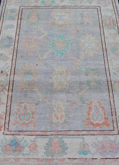 Afghan Keivan Woven Art Oushak on Light Cream Background 4'2" X6'0"