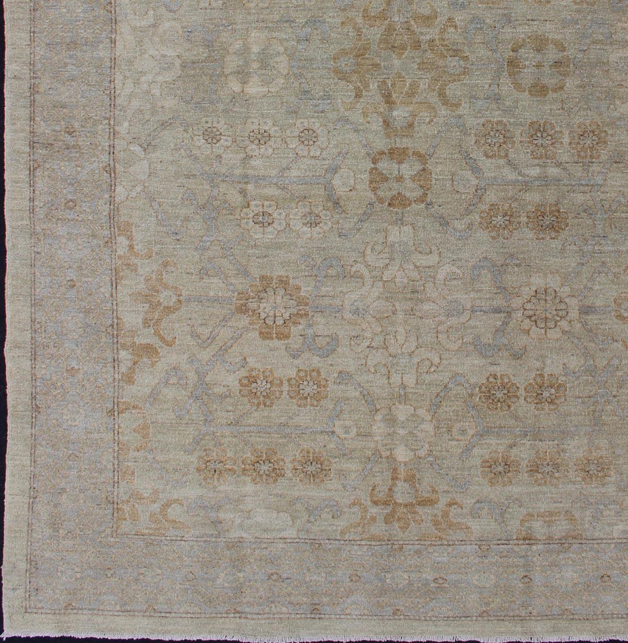 Light colored Khotan Rug with all over Geometric Medallions, rug 1912-281, country of origin / type: Afghanistan / Khotan

Measures: 6'1 x 8'8.

This Khotan features a geometric all-over design flanked by a repeating pattern in the border. The