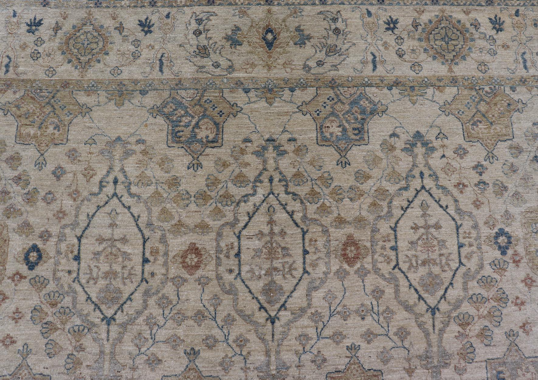  Afghan Khotan Rug with All-Over Geometric Pattern in Tan, Taupe, and Light Blue In New Condition For Sale In Atlanta, GA
