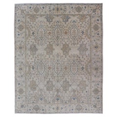  Tapis afghan Khotan à motif géométrique sur toute sa surface en brun clair, taupe et bleu clair