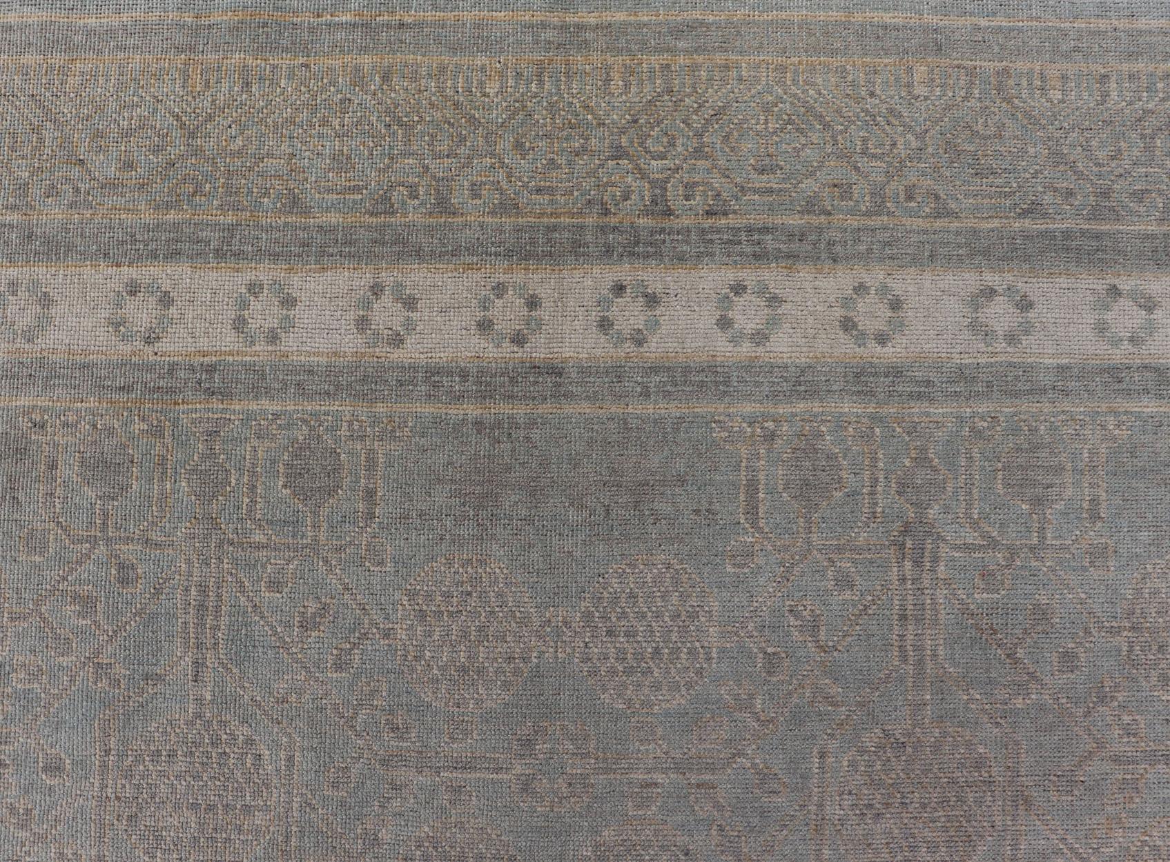 Afghan Khotan Rug with Geometric Design in Shades of Light Blue and Taupe For Sale 8