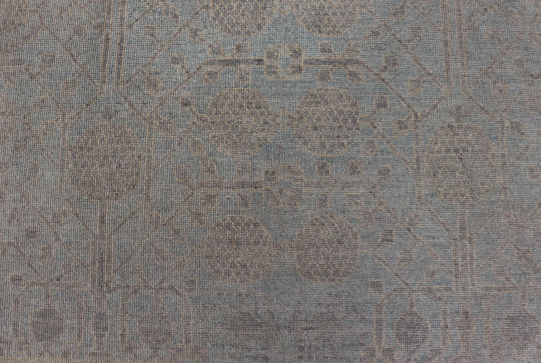 Afghan Khotan Rug with Geometric Design in Shades of Light Blue and Taupe For Sale 10