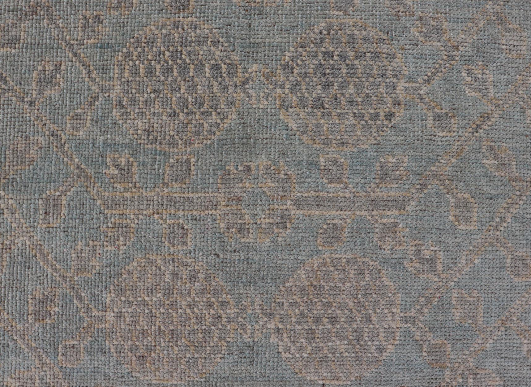 Afghan Khotan Rug with Geometric Design in Shades of Light Blue and Taupe In Good Condition For Sale In Atlanta, GA