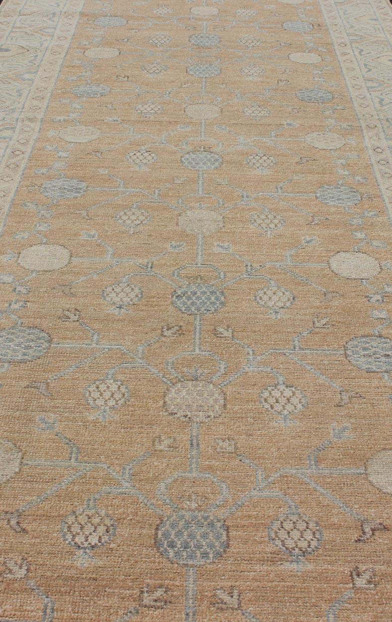 Hand-Knotted Afghan Khotan Runner with All-Over Geometric-Pomegranate Pattern For Sale