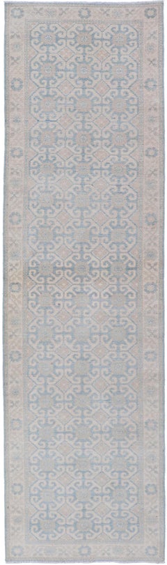 Afghan Khotan Tribal Runner in Ivory with Soft Blue and Sand Motifs