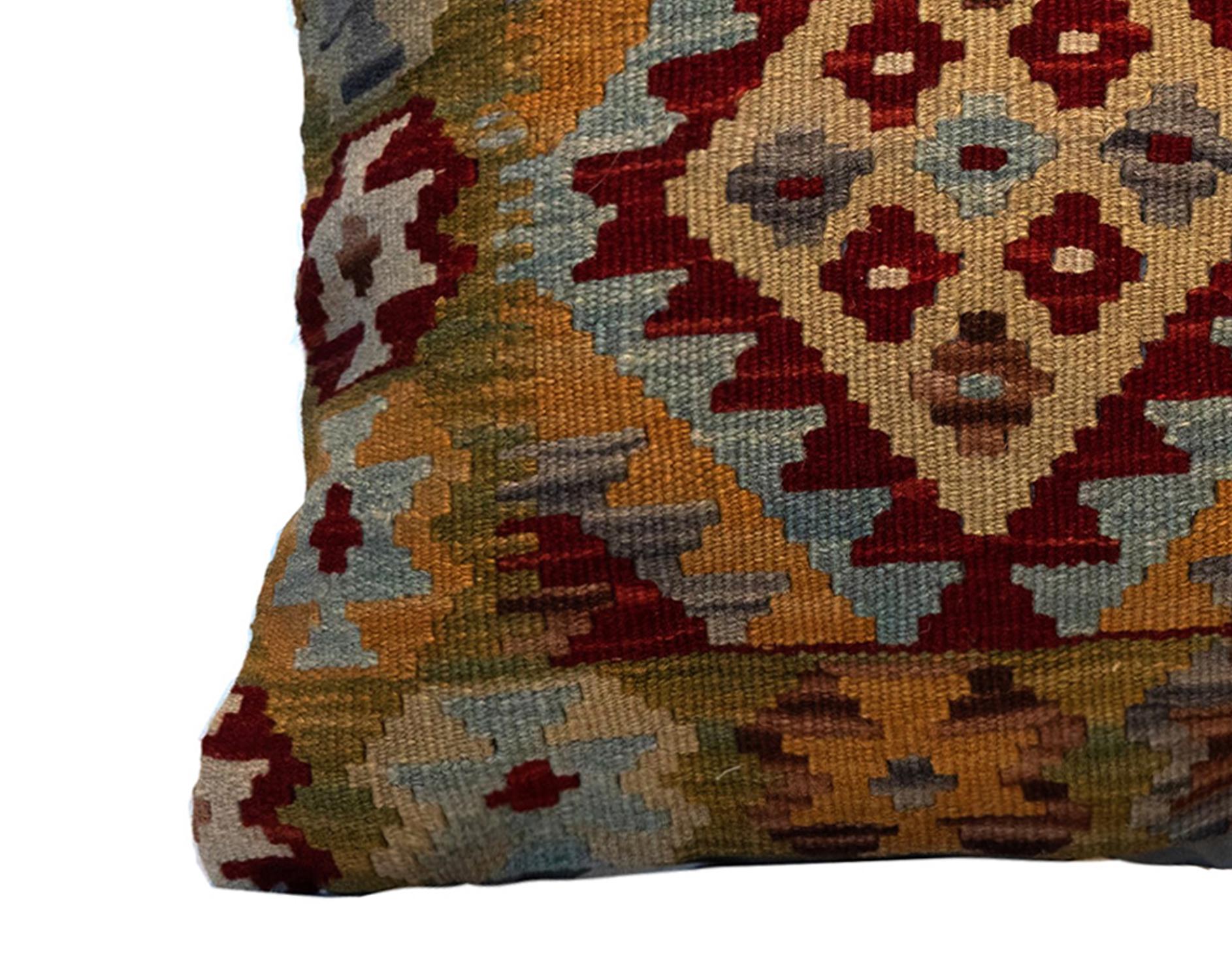 Hand-Knotted Afghan Kilim Cushion Cover Handwoven Wool Scatter Pillow Case