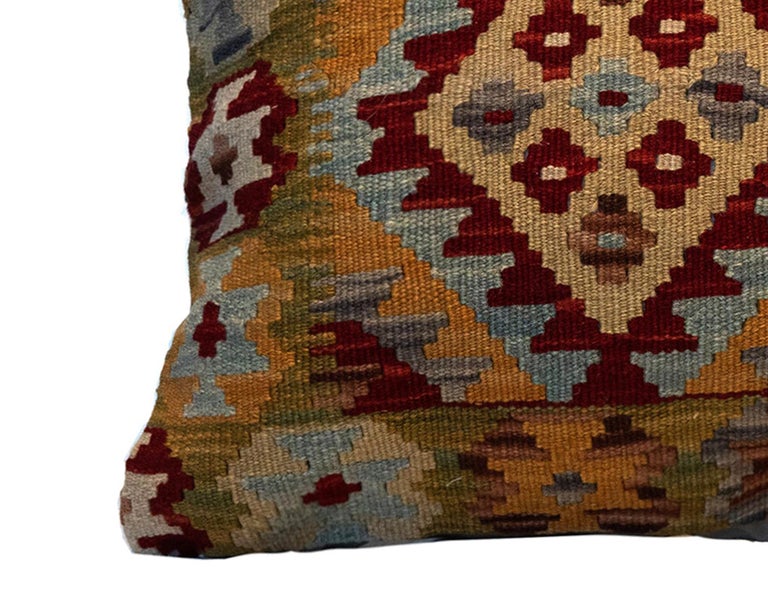 Hand-Knotted Afghan Kilim Cushion Cover Handwoven Wool Scatter Pillow Case