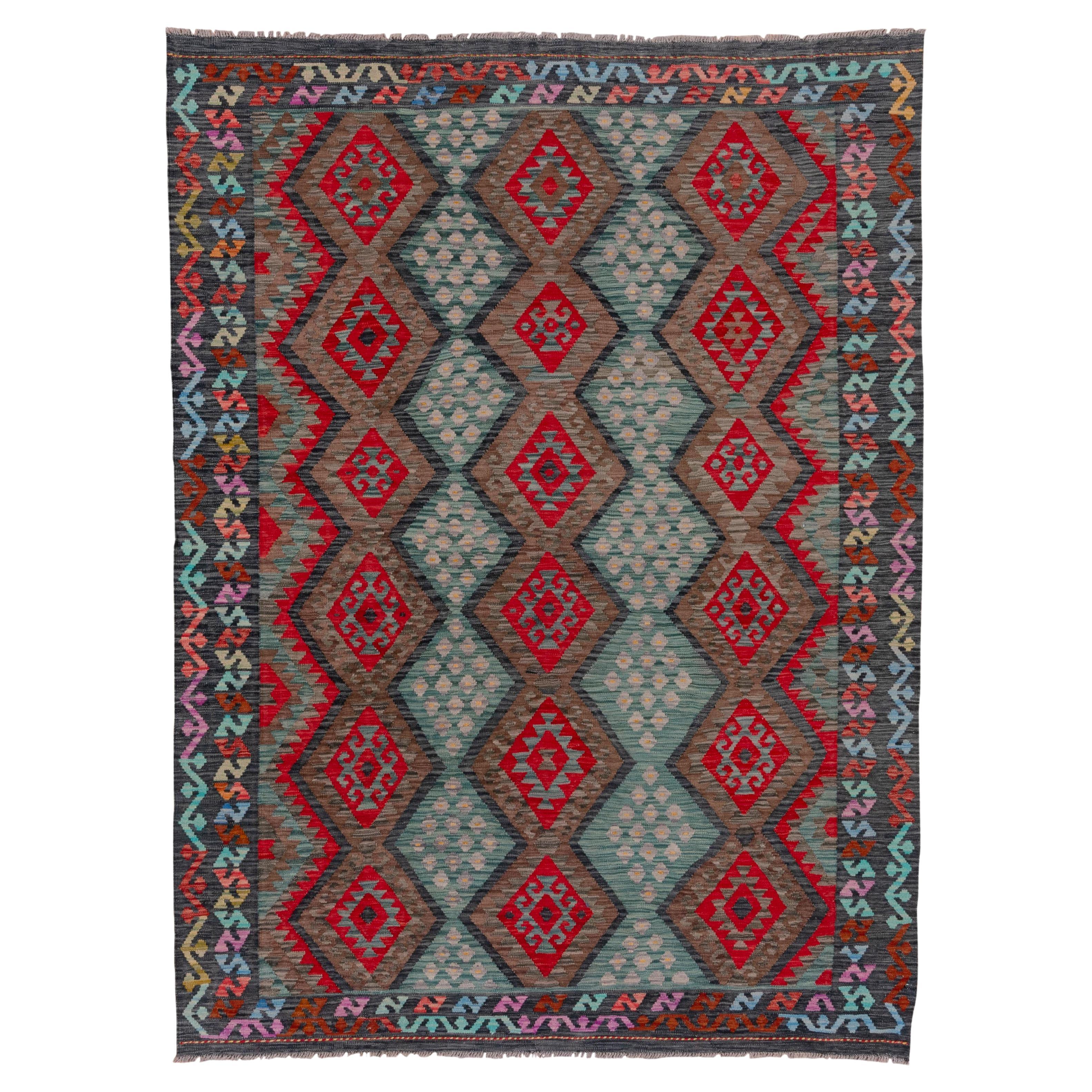Afghan Kilim Flatweave in Multicolor For Sale