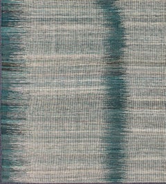 Tapis Kilim à rayures verticales blanches, crème, grises et sarcelles