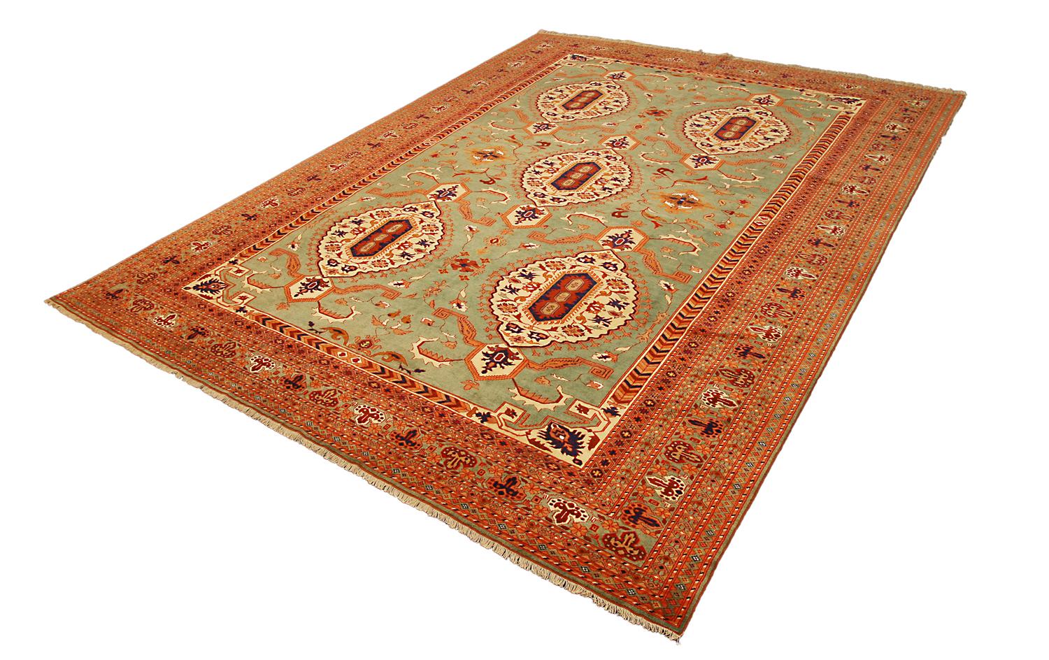 Other Afghan Latif Elegant Silk Light Green Field Carpet, XXI Century For Sale