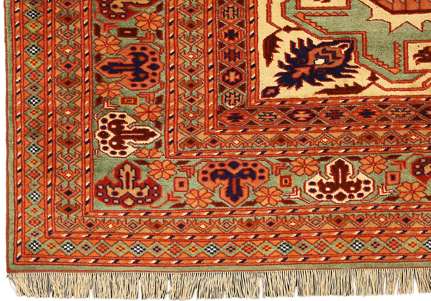 Hand-Knotted Afghan Latif Elegant Silk Light Green Field Carpet, XXI Century For Sale