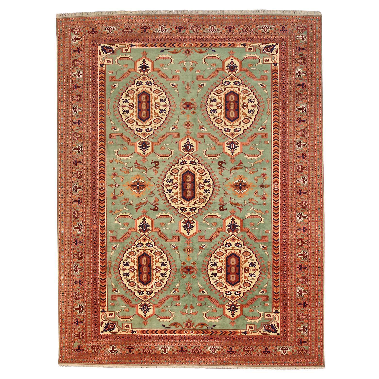 Afghan Latif Elegant Silk Light Green Field Carpet, XXI Century