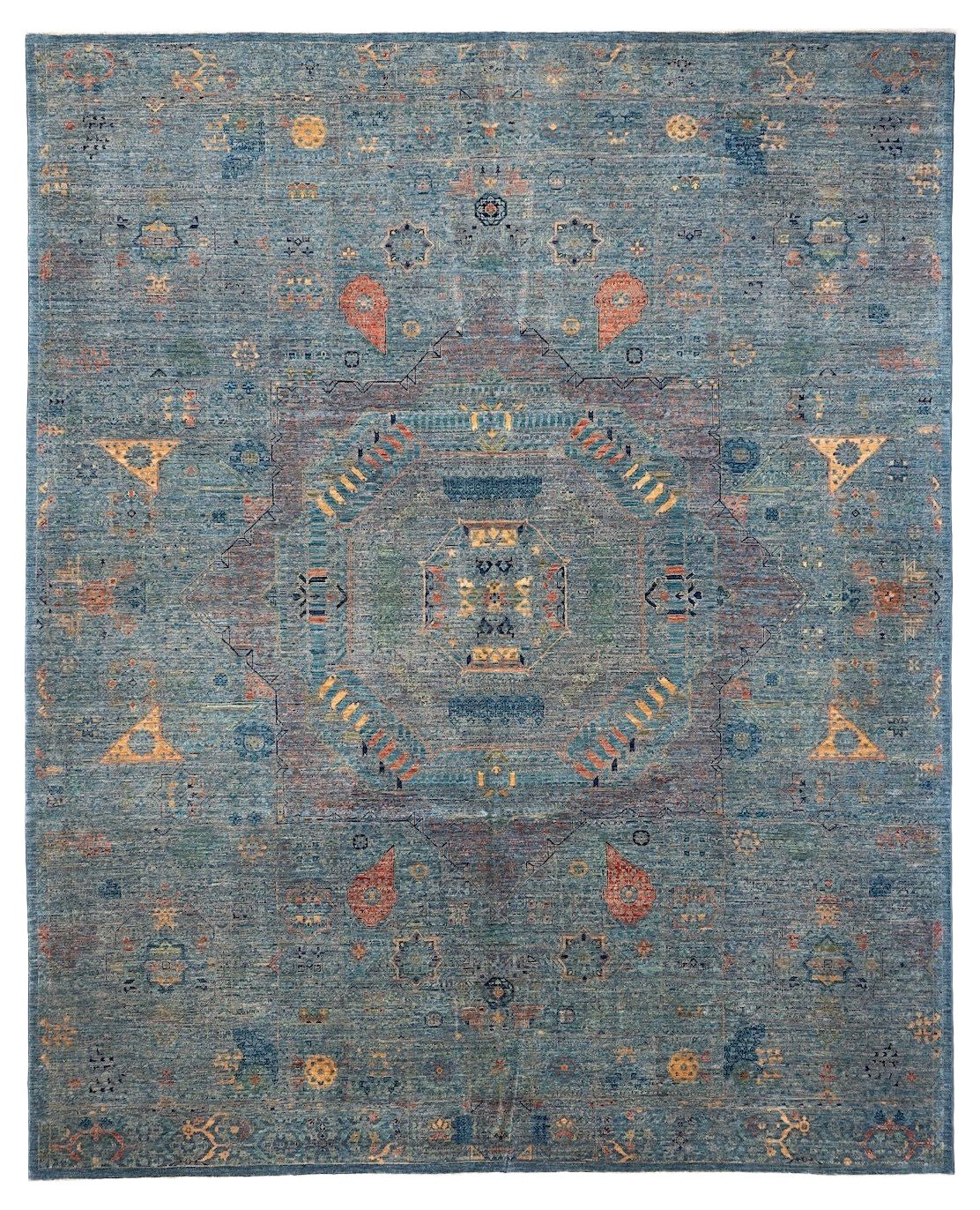 Afghan Mamluk Hand-Knotted Wool Rug 8' x 9'10" – Classic Geometric Medallion Des