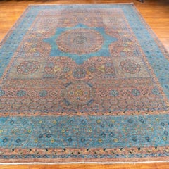 Tapis afghan Mamluke en laine noué à la main, 9' x 12'9" – Médaillon turquoise classique