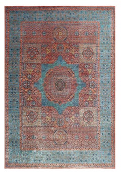 Tapis afghan Mamluke en laine noué à la main, 9' x 12'9" – Médaillon turquoise classique