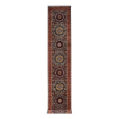 Tappeto da corridoio afgano Mamluke in lana annodato a mano, 2'5" x 19'6" – Motivo geometrico classico Meda