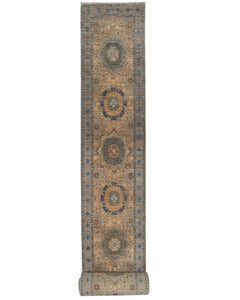 Afghan Mamluk Hand-Knotted Wool Runner Rug 2'5" x 32'9" – Classic Geometric Meda