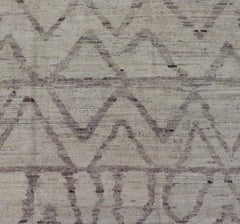 Afghan Modern Casual Chevron Runner in Light Cream and Dark Gray
