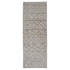 Afghan Modern Casual Chevron Runner in Light Cream and Dark Gray