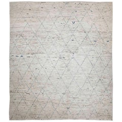 Afghan Moroccan Style Rug with Blue Diagonal Tile Pattern on Ivory Field Afghan Moroccan Style Rug with Blue Diagonal Tile Pattern on Ivory Field