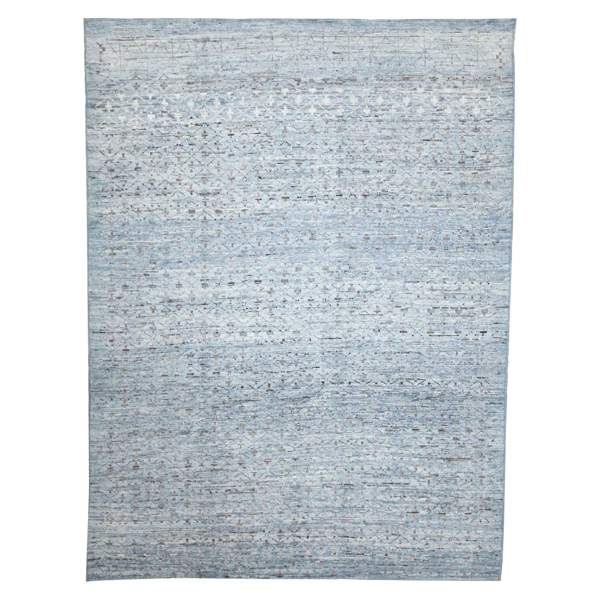 Afghan Moroccan Style Rug with White and Black Diamonds on Blue Field