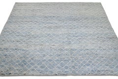 Afghan Moroccan Style Rug with Ivory Diagonal Tile Details on Blue Field