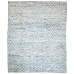 Afghan Moroccan Style Rug with Ivory Diagonal Tile Details on Blue Field Afghan Moroccan Style Rug with Ivory Diagonal Tile Details on Blue Field