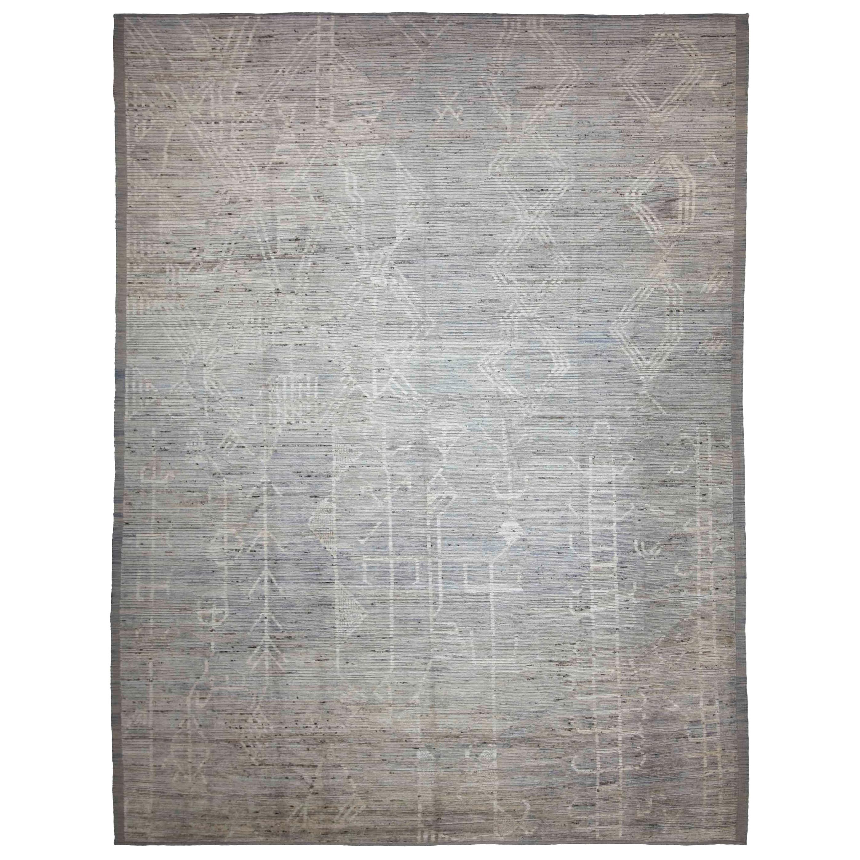 Afghan Moroccan Style Rug with Ivory Tribal Details on Gray and Beige Field