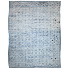 Afghan Moroccan Style Rug with White and Black Diamonds on Blue Field
