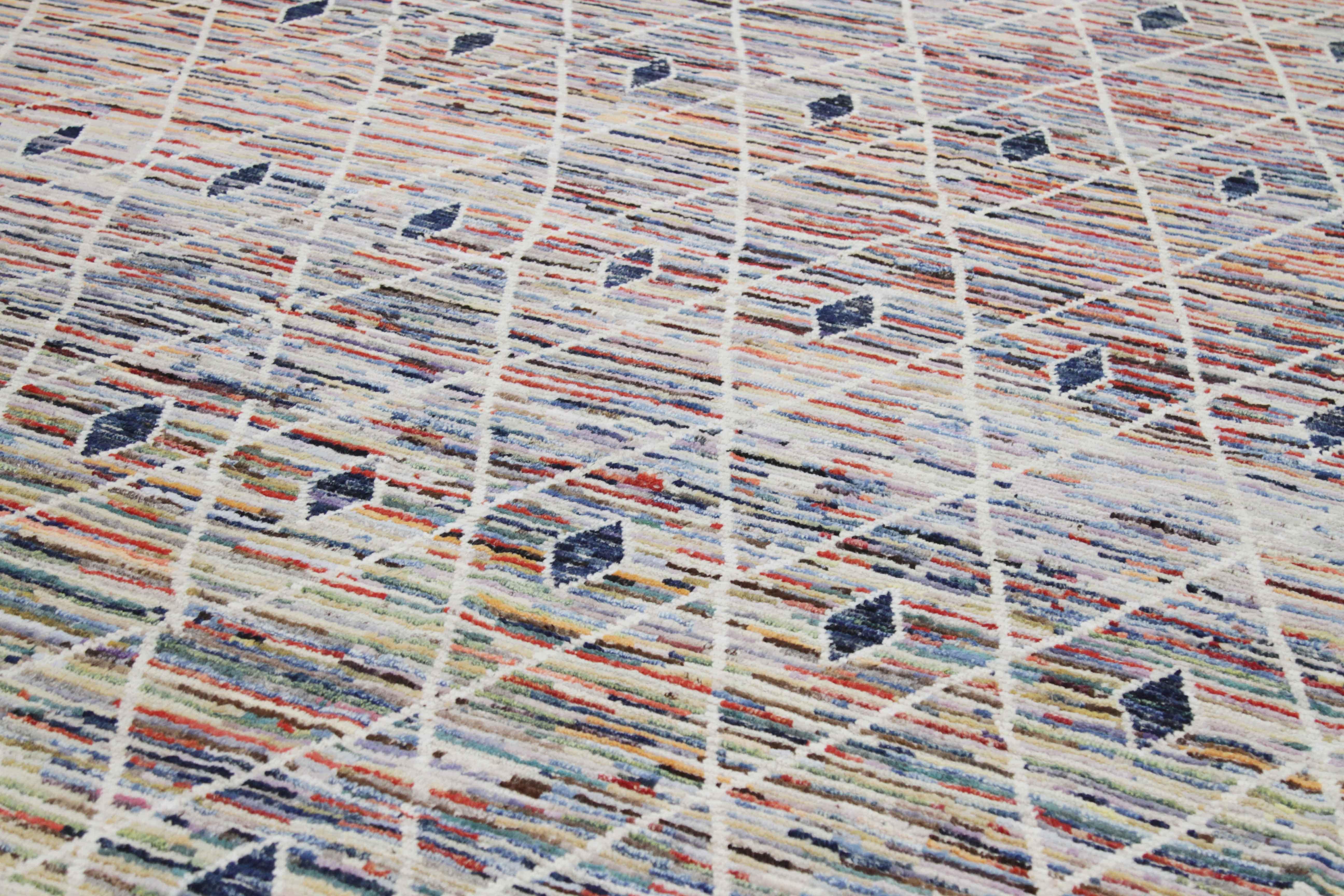 Afghan Moroccan Style Rug with White/Blue Diamonds on Colored Field In New Condition For Sale In Dallas, TX