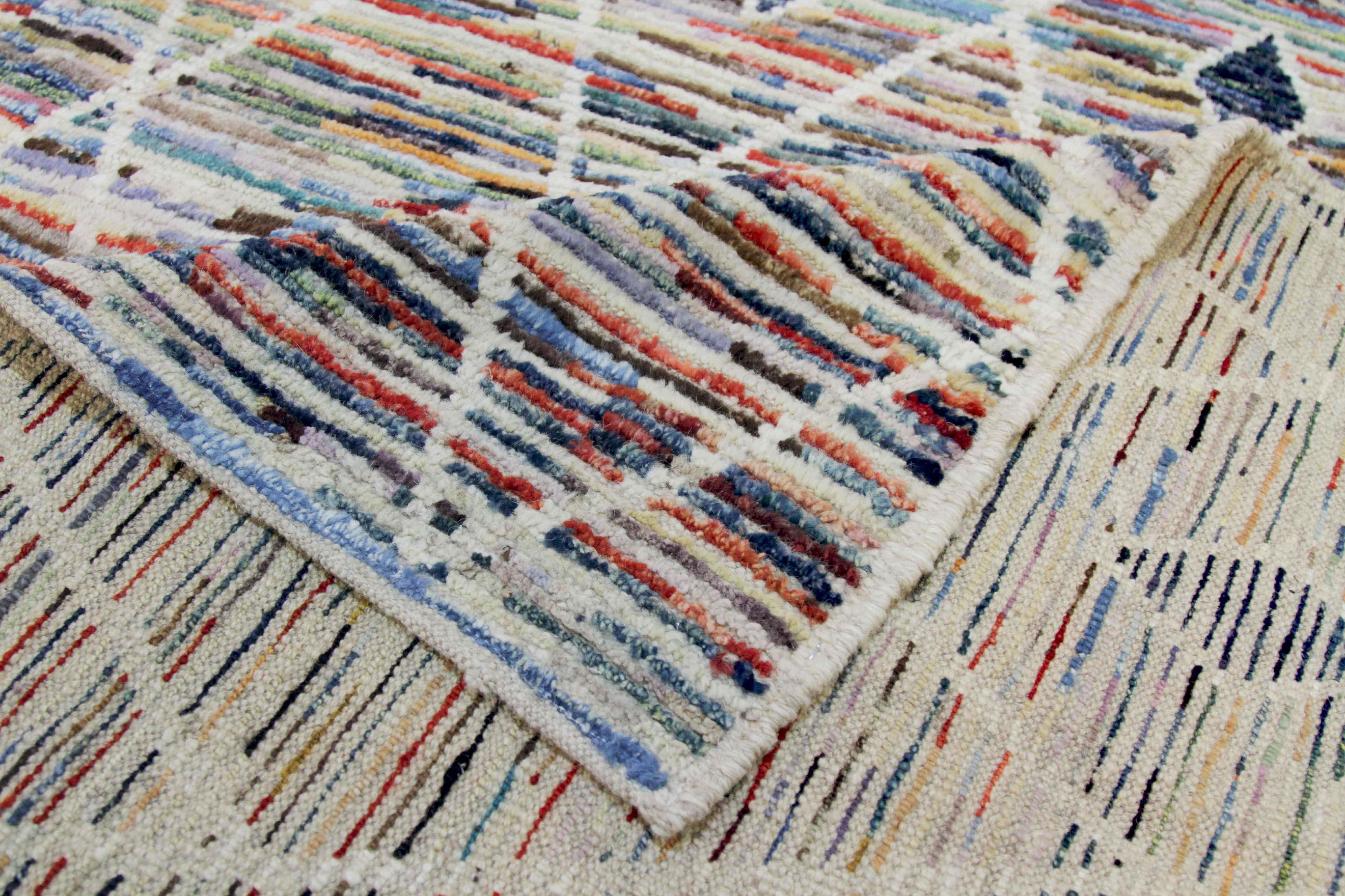 Contemporary Afghan Moroccan Style Rug with White/Blue Diamonds on Colored Field For Sale