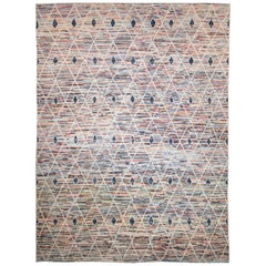 Afghan Moroccan Style Rug with White/Blue Diamonds on Colored Field