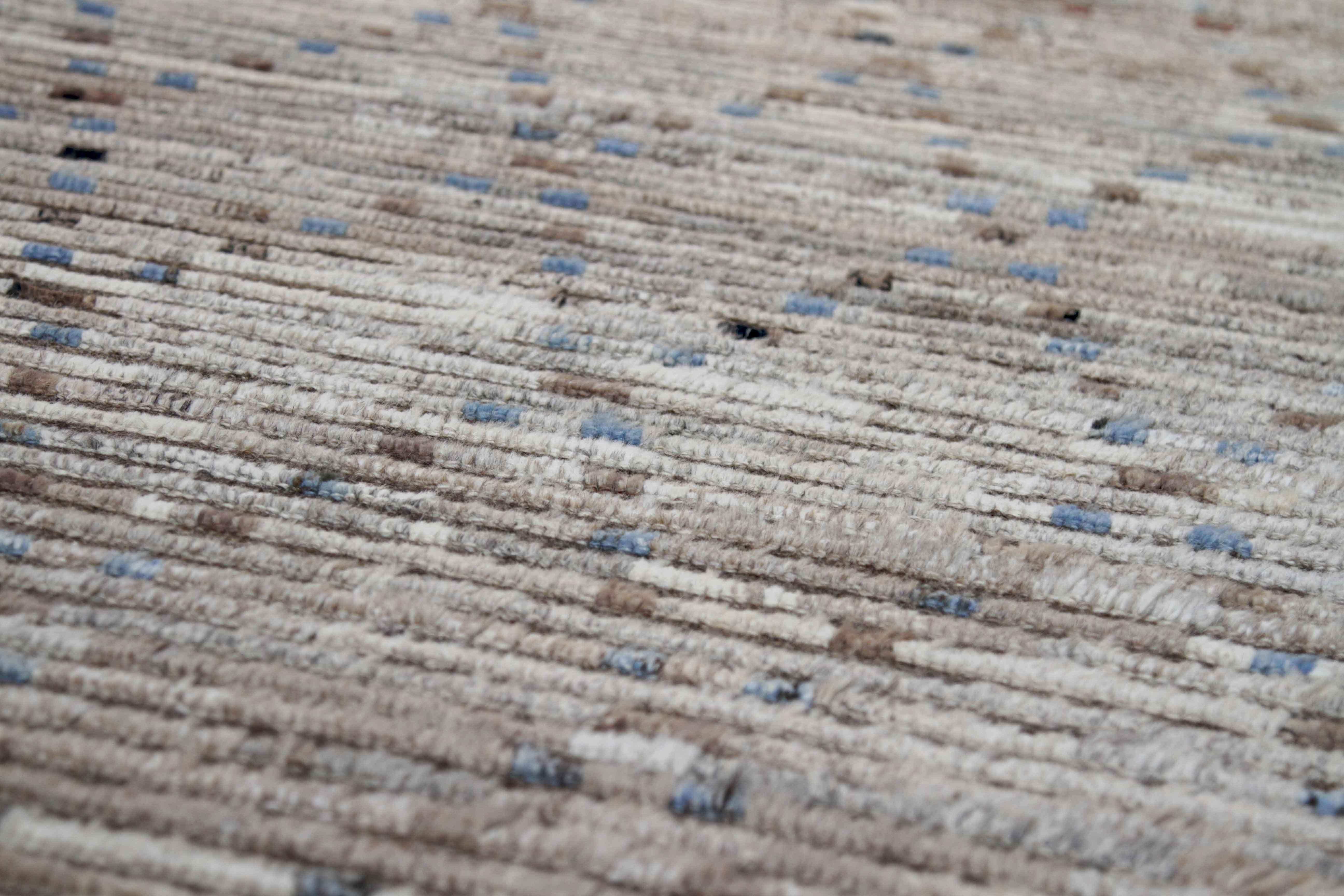 Hand-Woven Afghan Moroccan Style Runner Rug in Ivory with Brown & Blue Diagonal Details For Sale