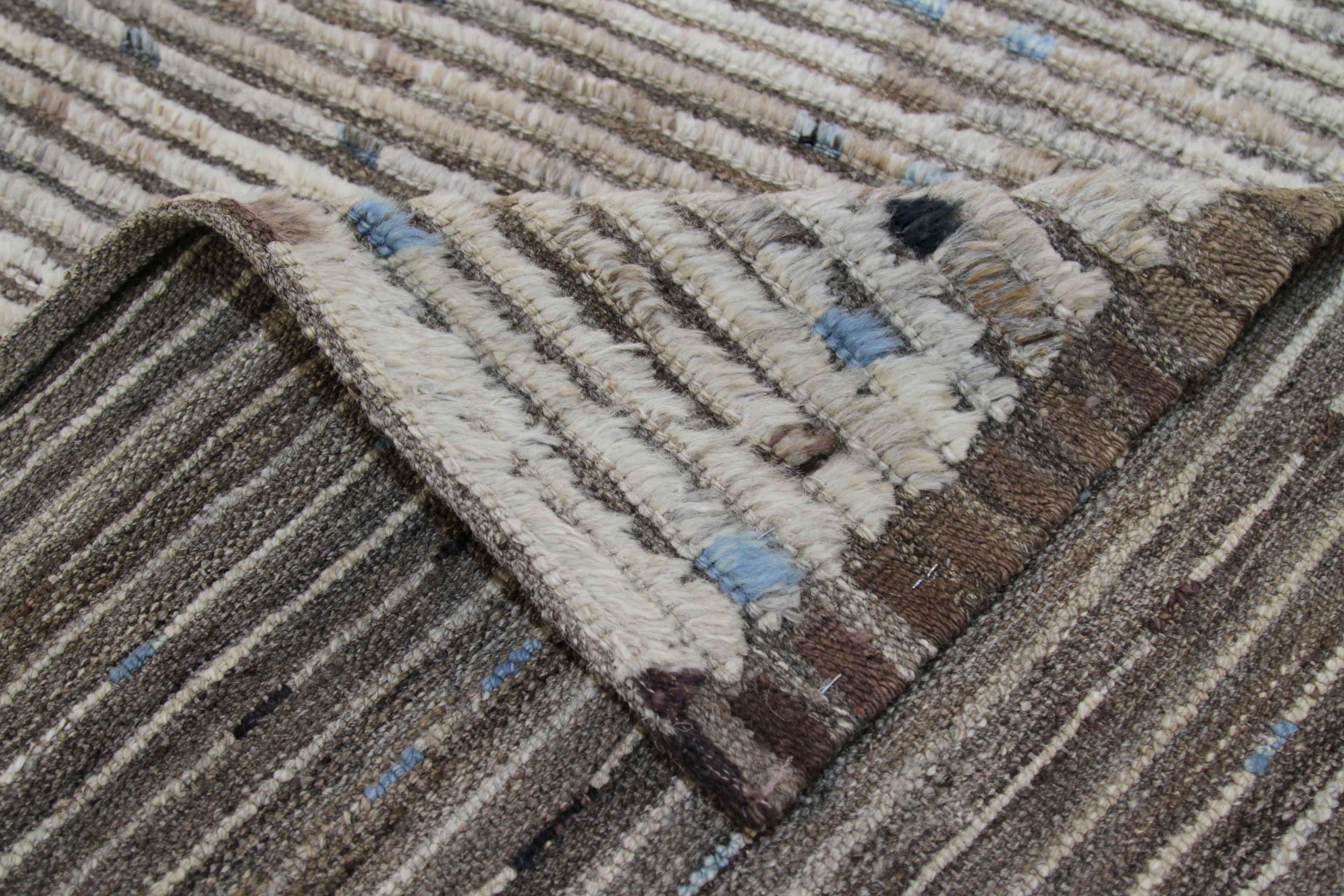 20th Century Afghan Moroccan Style Runner Rug in Ivory with Brown & Blue Diagonal Details For Sale