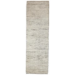 Afghan Moroccan Style Runner Rug with Black Diagonal Patterns on Ivory Field