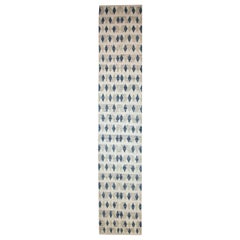 Afghan Moroccan Style Runner Rug with Blue and Green Diamond Patterns