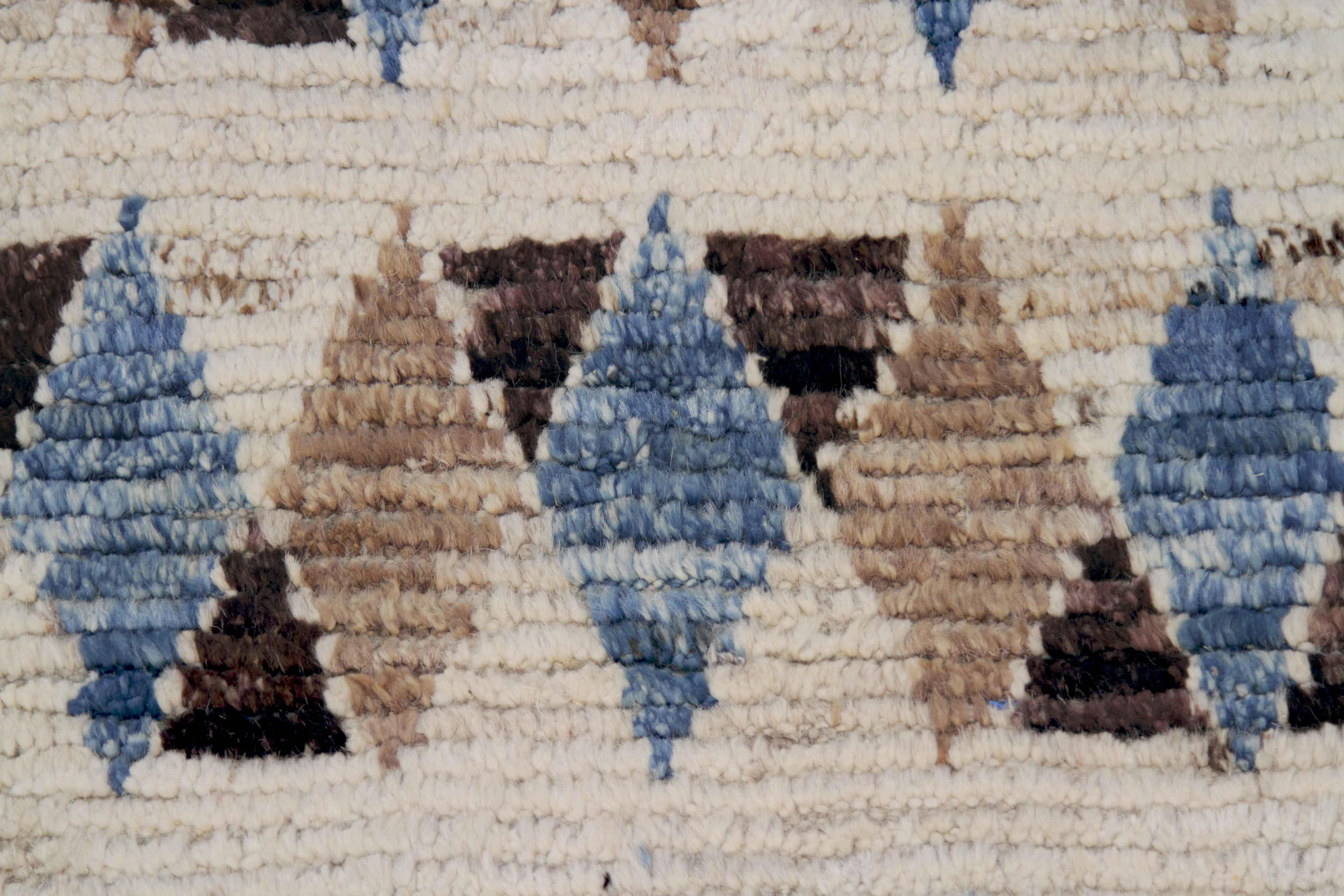 Tribal Afghan Moroccan Style Runner Rug with Blue & Brown Diamond Details For Sale