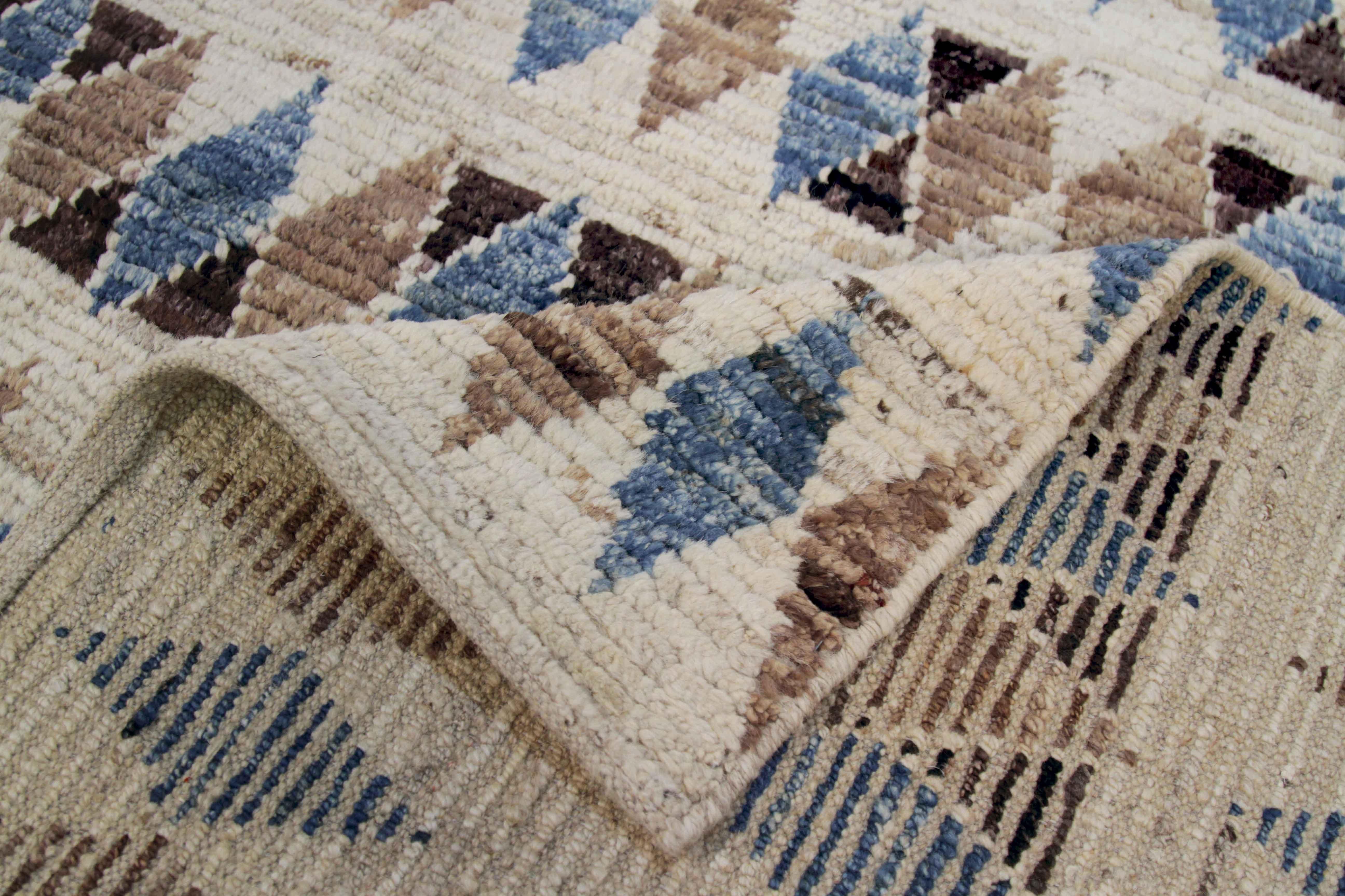 20th Century Afghan Moroccan Style Runner Rug with Blue & Brown Diamond Details For Sale