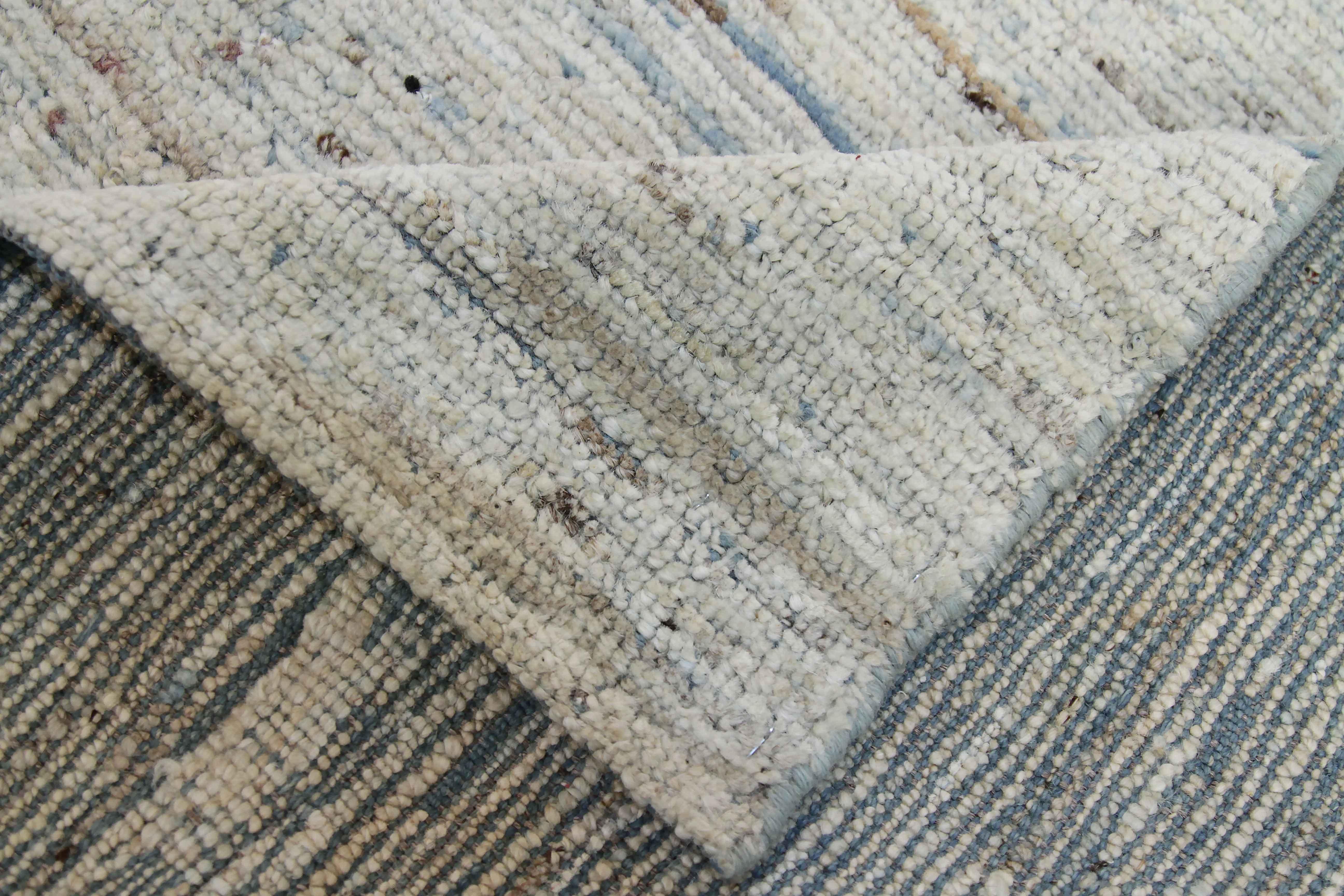 20th Century Afghan Moroccan Style Runner Rug with Blue and Pink Streaks on Ivory Field For Sale