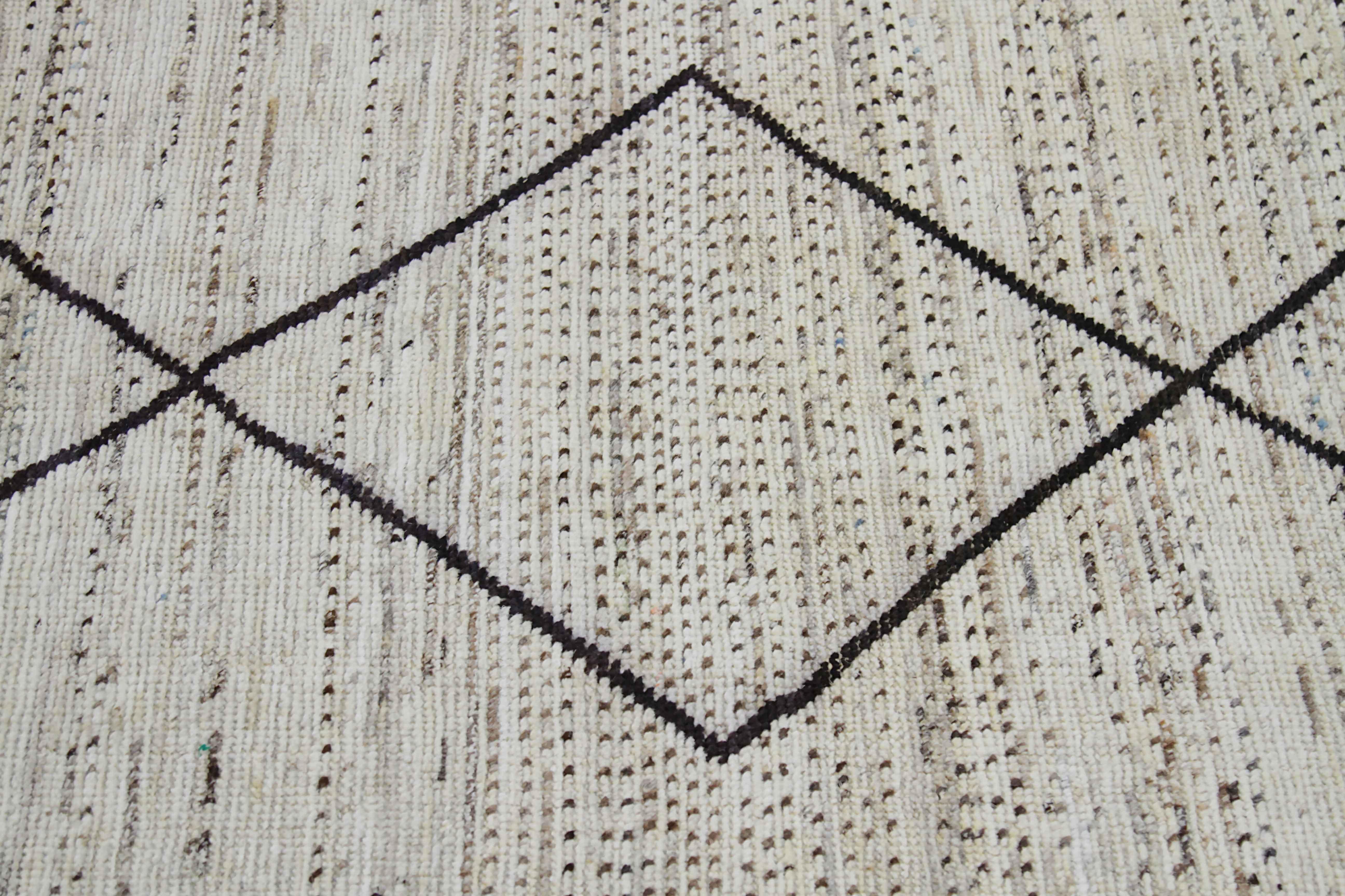 Hand-Woven Afghan Moroccan Style Runner Rug with Brown and Black Diamond Details For Sale
