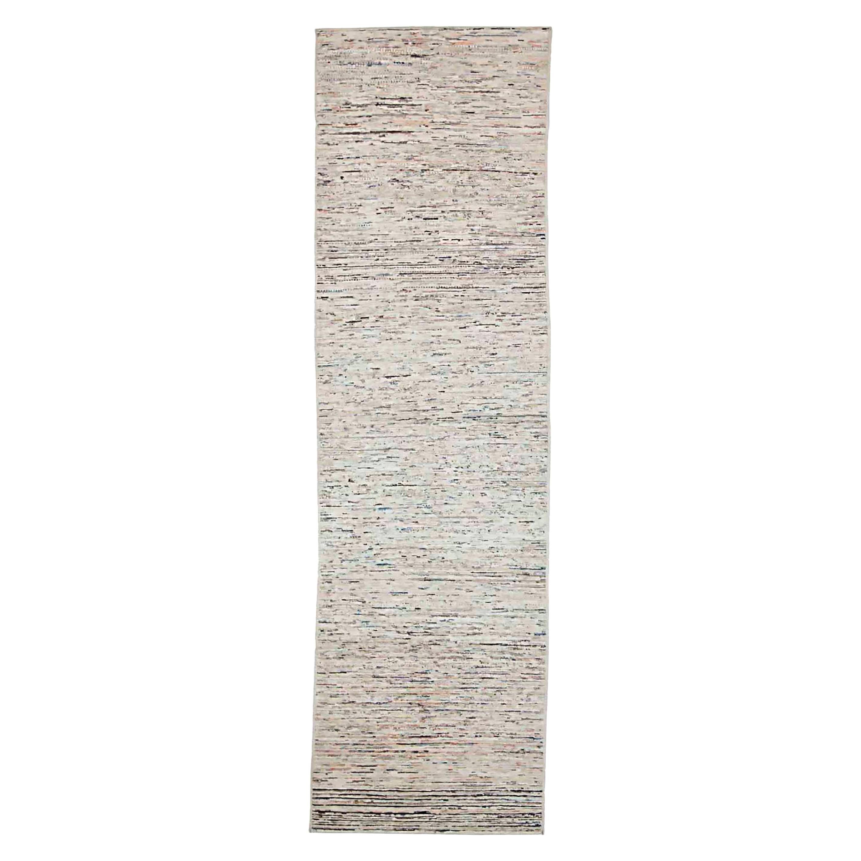Afghan Moroccan Style Runner Rug with Ivory Field and Colored Streaks
