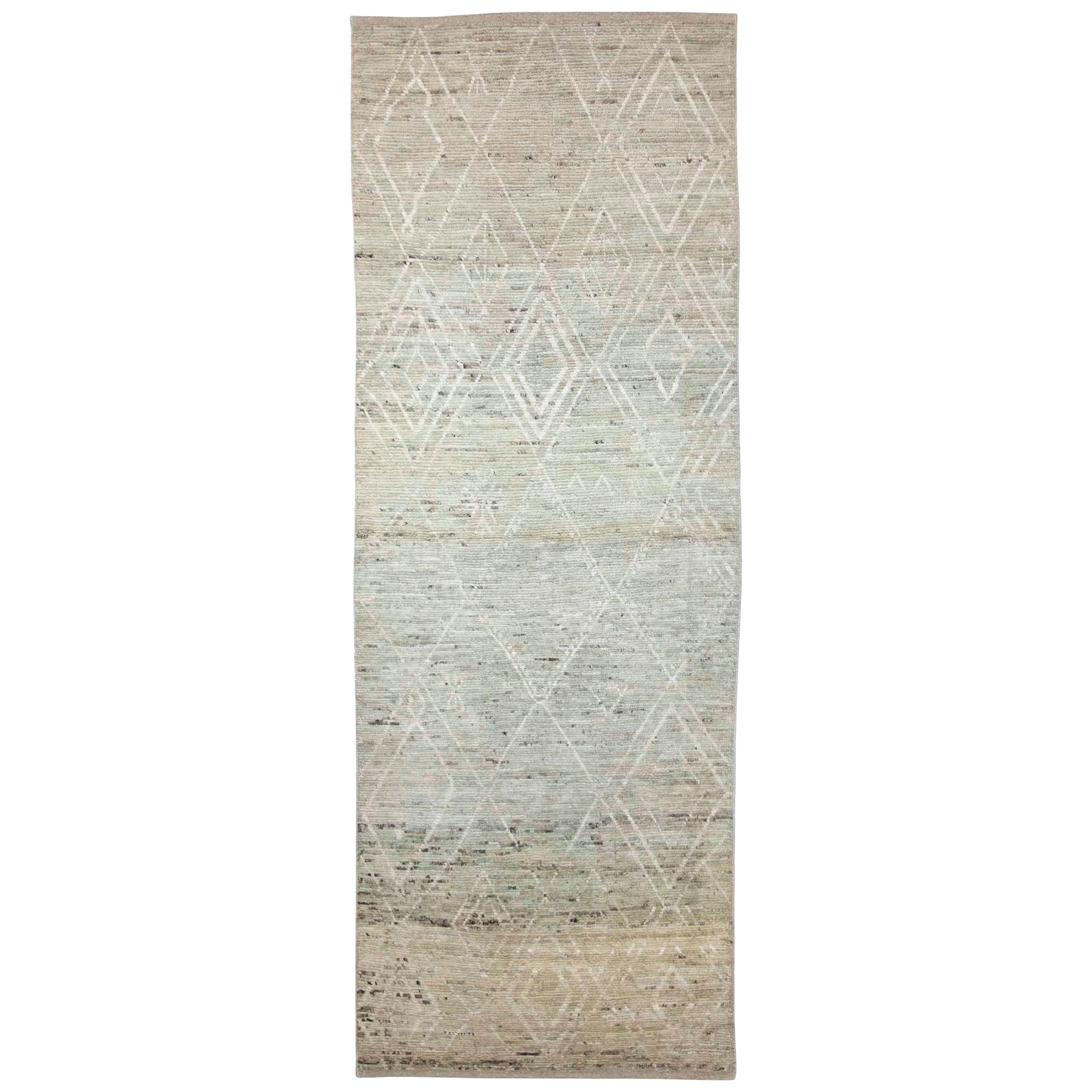 Afghan Moroccan Style Runner Rug with White Diamond Details on Beige Field For Sale